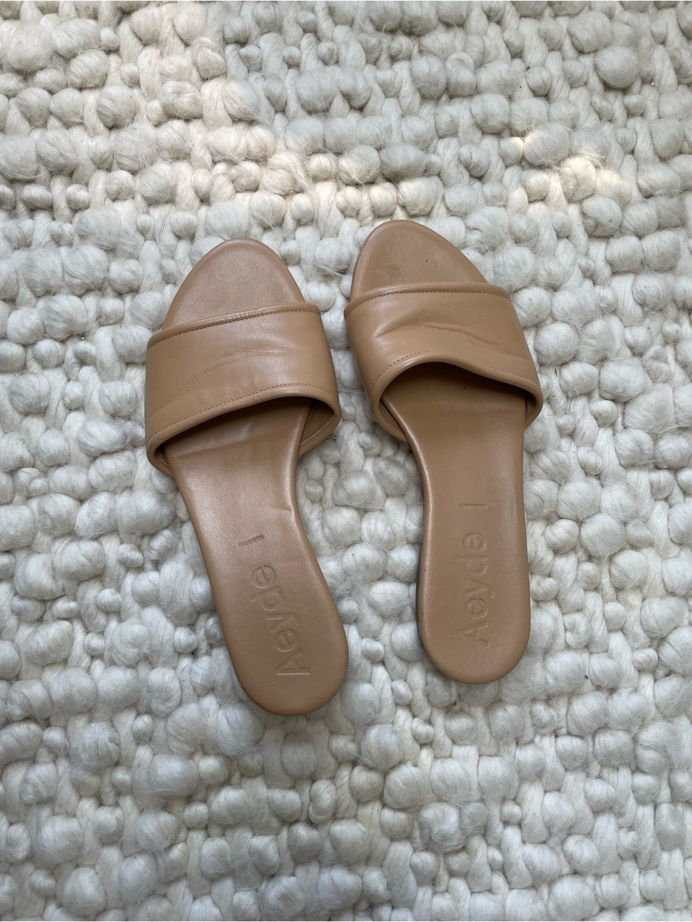 Aeyde Beige Leather Slide Mules